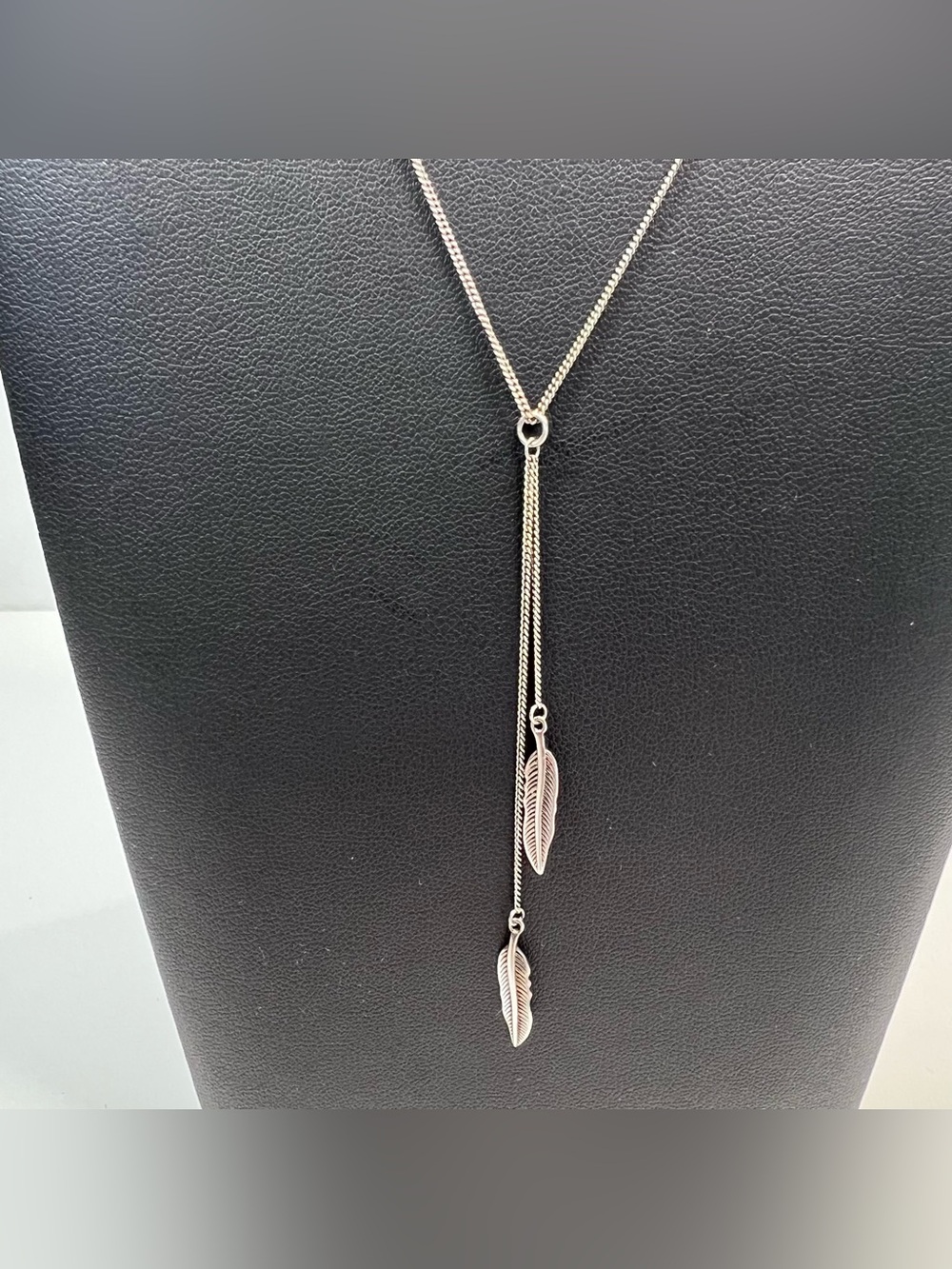 Sterling Silver Feather Lariat Necklace - Picture 2 of 7